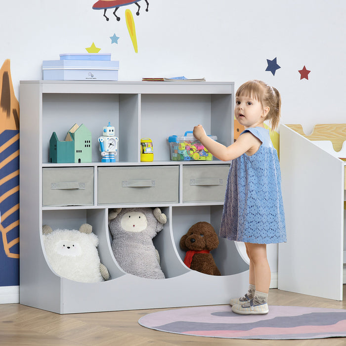 Homcom Meuble Rangement Jouet Etagere Pour Jouets Enfants Organisateur Jouet 5 Compartiments 3 Tiroirs Pour Chambre D'enfant Salle De Jeux Salon Gris