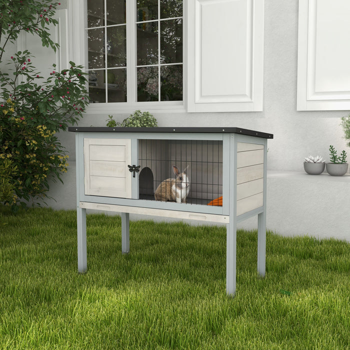 Pawhut Clapier En Bois Pour Lapin Petite Maison Pour Animaux Avec Toit Ouvert En Asphalte, Plateau Coulissant, Interieur/exterieur, Gris