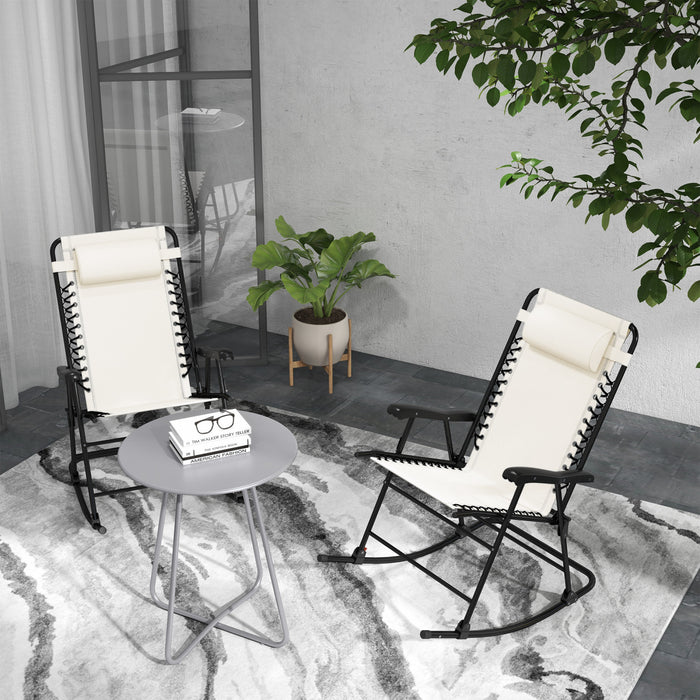 Outsunny Ensemble De 2 Chaises A Bascule Pliables Pour Patio, Blanc Creme
