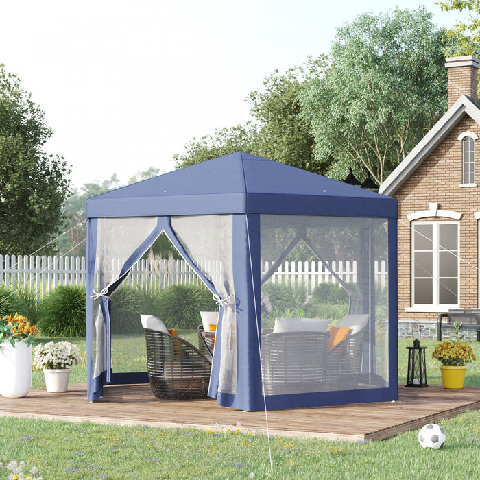 Tonnelle Barnum Tente De Reception Hexagonale 10 MĠ Style Cosy Metal Polyester Impermeabilise Bleu Blanc