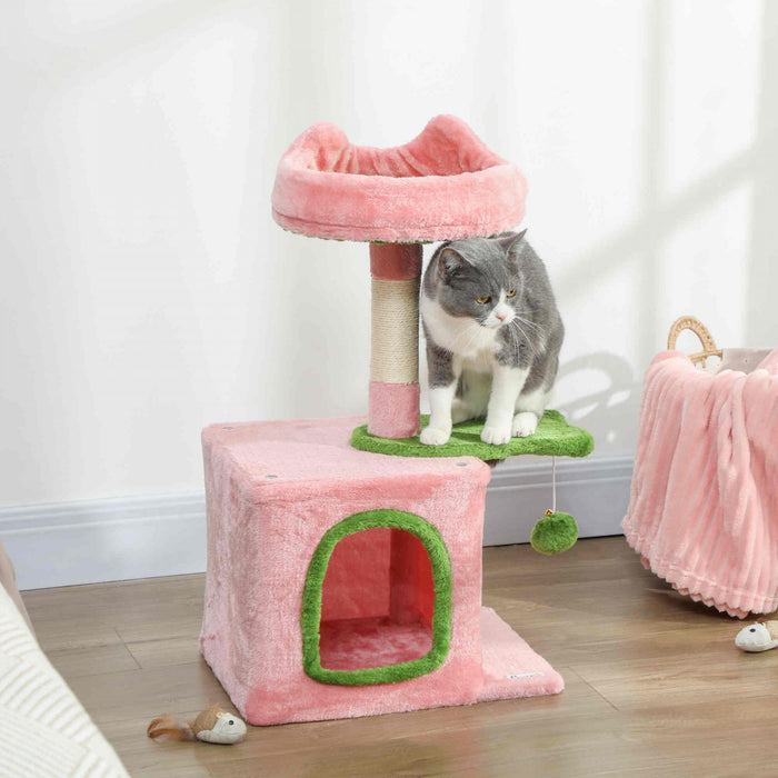 28\" Cat Tree Tower for Indoor Cats, Pink & Green