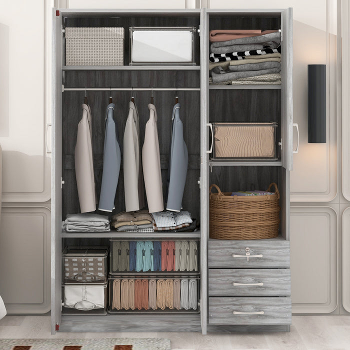 Armoire De Rangement Lydia En Bois De 47,2\" Avec 2 Portes, Etageres Et 3 Tiroirs, Grise