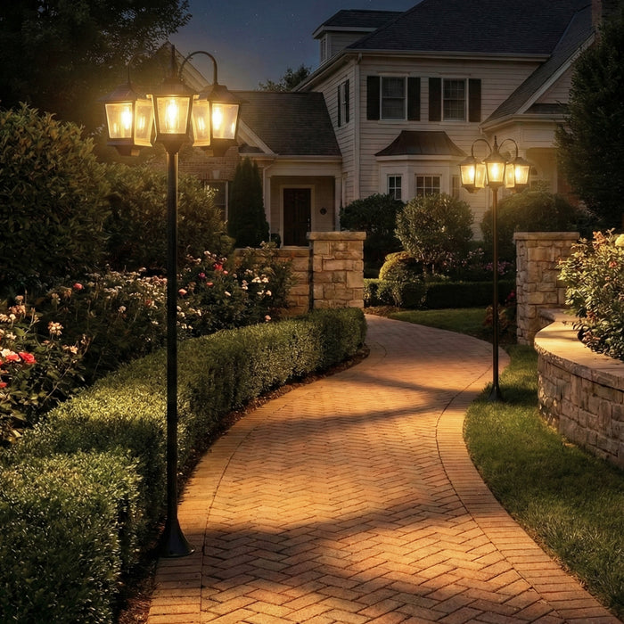 Outsunny Lampadaire Solaire 3 Tetes de 188 cm, Eclairage LED Etanche