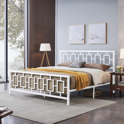 Henry Cadre De Lit En Metal Avec Tete De Lit Vintage, Taille King, Blanc