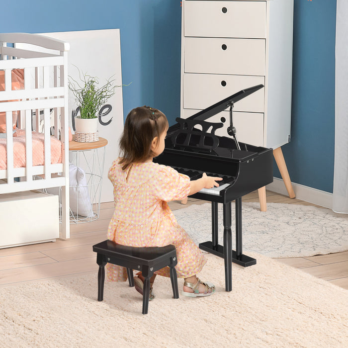 Homcom Moderne Enfants Piano 30 Touches Ensemble De 2 Mini Jouet Pour Enfant Piano A Queue Avec Pupitre Et Banc, Meilleurs Cadeaux Noir