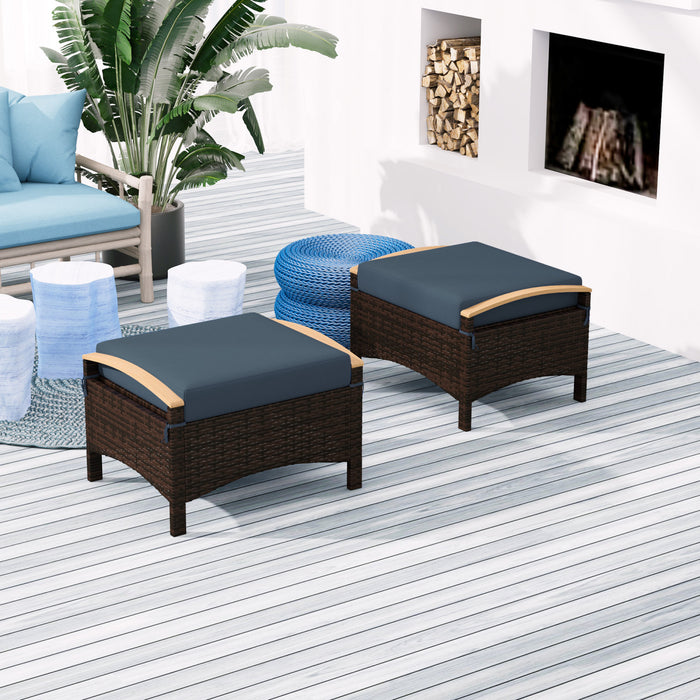 Outsunny Repose-pieds 2 pieces ottoman d'exterieur en osier, bleu