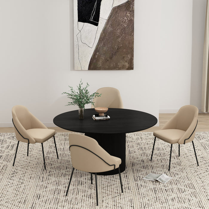 Chaise de salle a manger moderne Gracie en cuir vegetalien et metal, couleur beige et noir - Lot de 4