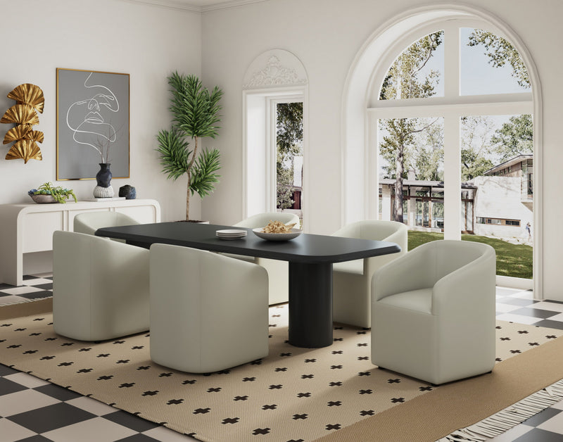 Fauteuil moderne Anna Round en cuir vegetalien gris pierre - Lot de 2