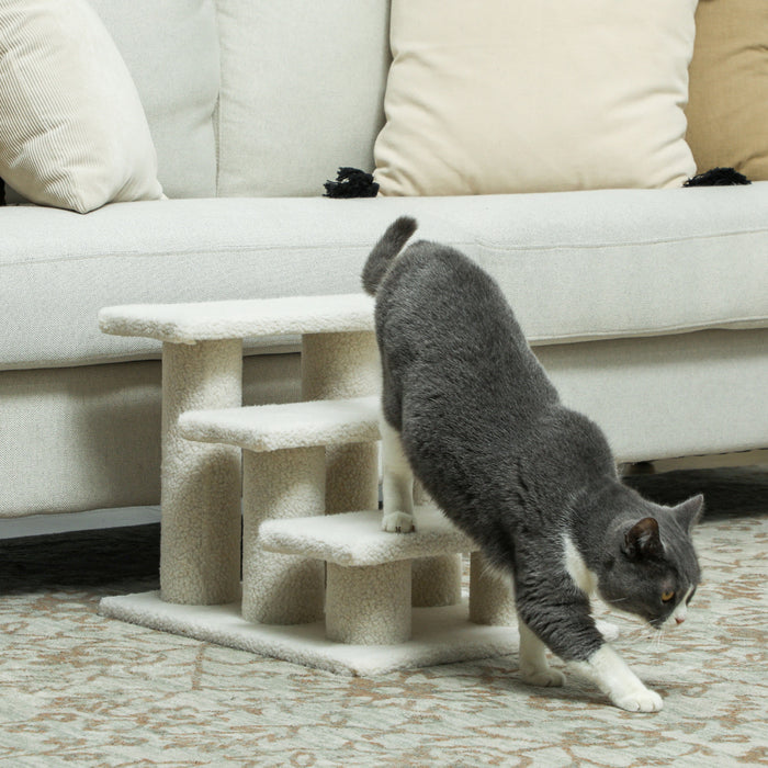 Pawhut Escalier A Gratter Pour Chat A Plusieurs Niveaux, 3 Marches Avec Moquette, Marron Clair