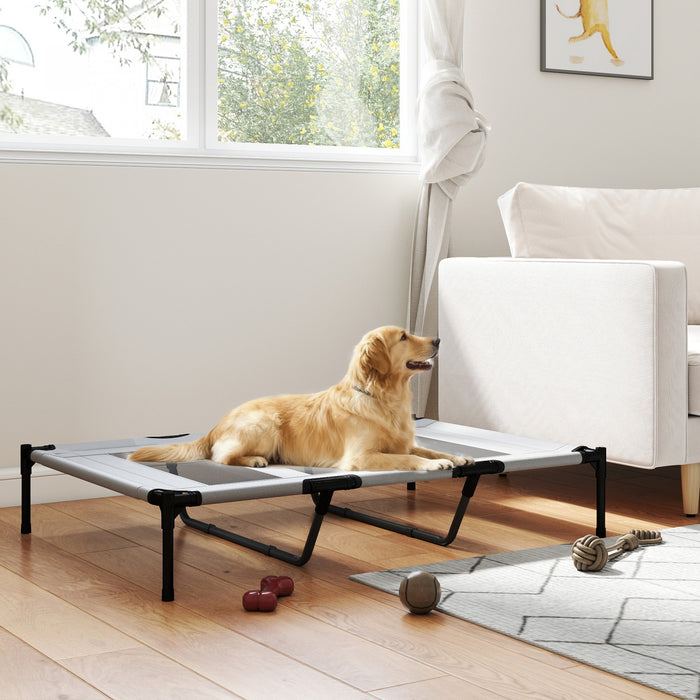 Lit pour chien respirant sureleve, 122 x 92 x 23 cm, gris clair