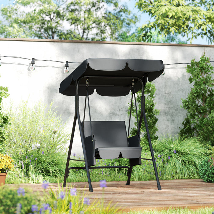 Outsunny Balancoire De Patio 1 Place Avec Auvent Reglable Et Coussins, Noir