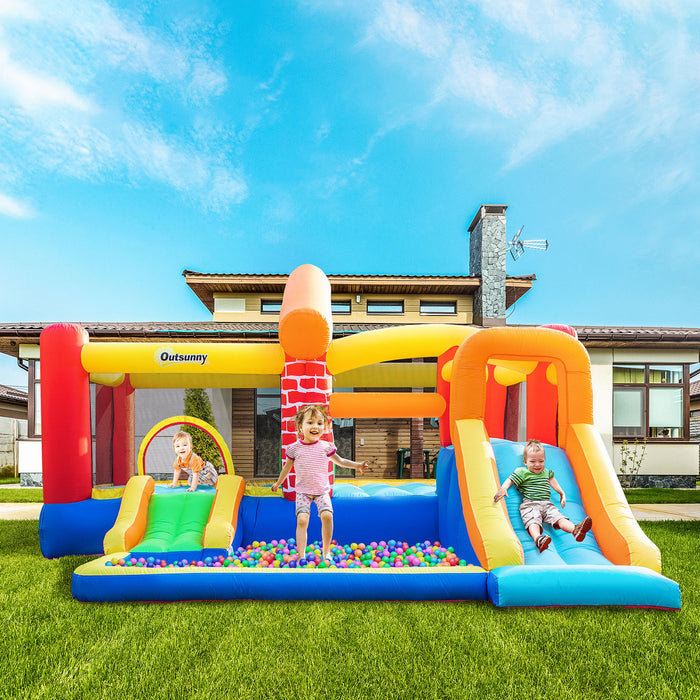 Outsunny 4 En 1 Chateau Gonflable Extra Large Double Slips Maison Piscine Mur D'escalade Avec Sac De Transport Souffleur D'air