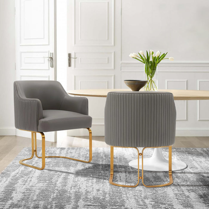 Chaise de salle a manger moderne en bois et cuir vegetalien Raya en taupe - Lot de 2