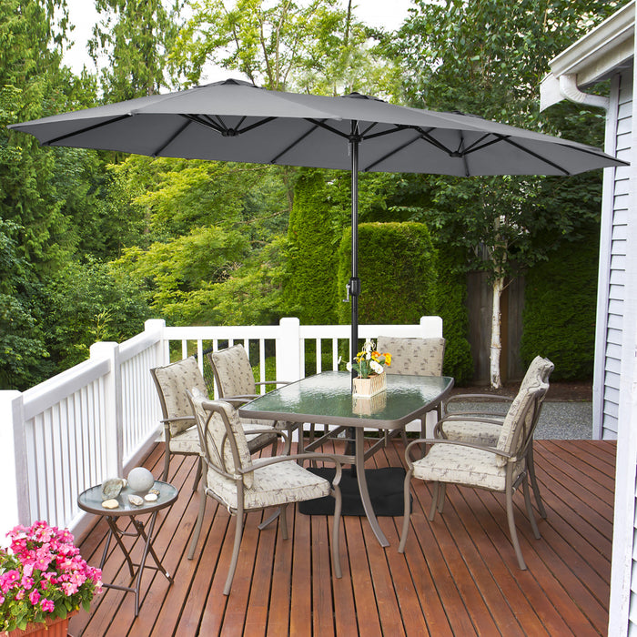 Costway Parasol double face 15FT a manivelle avec base pour marche exterieur Gris