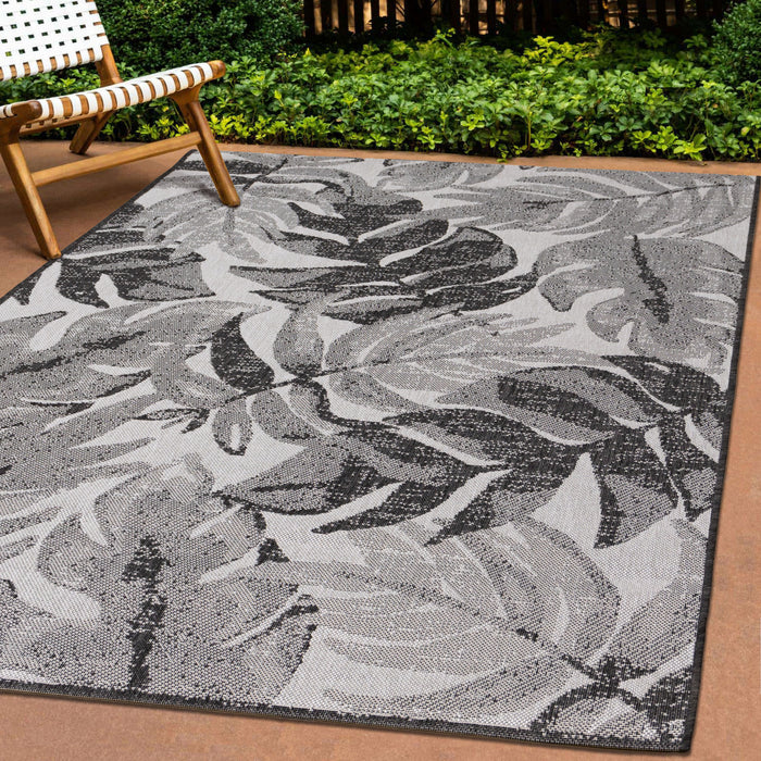 Tapis Jackson a feuilles botaniques gris et blanc, 6'7\" x 9'6\"