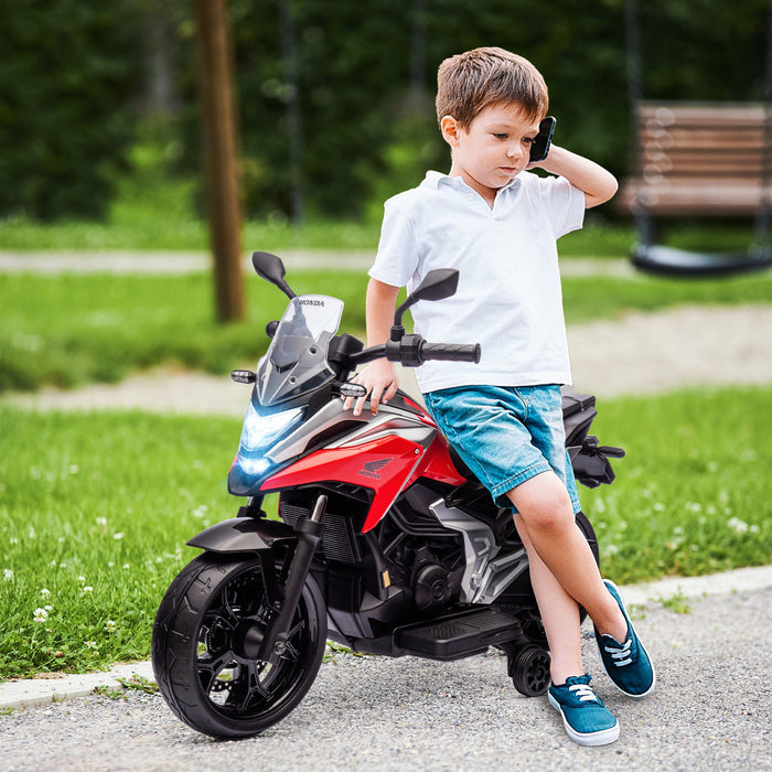 Qaba Motorcycle Electrique Honda Licensee 12v, Conduite Sur Moto A Batterie Pour Les Enfants Avec Des Phares Roues D'entrainement, Musique, Pour 3 A 6 Ans, Rouge