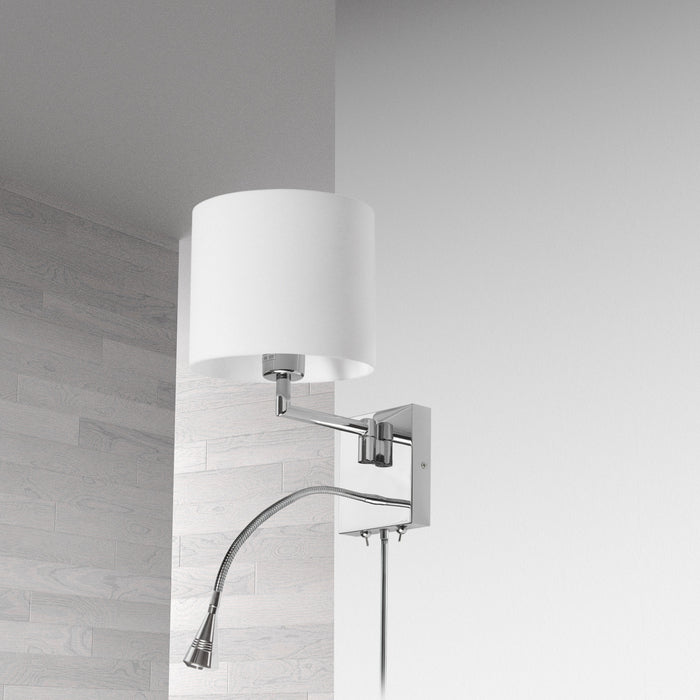 Applique murale de Dainolite avec lampe de lecture à DEL, abat-jour blanc, fini chromé poli et 1 ampoule 