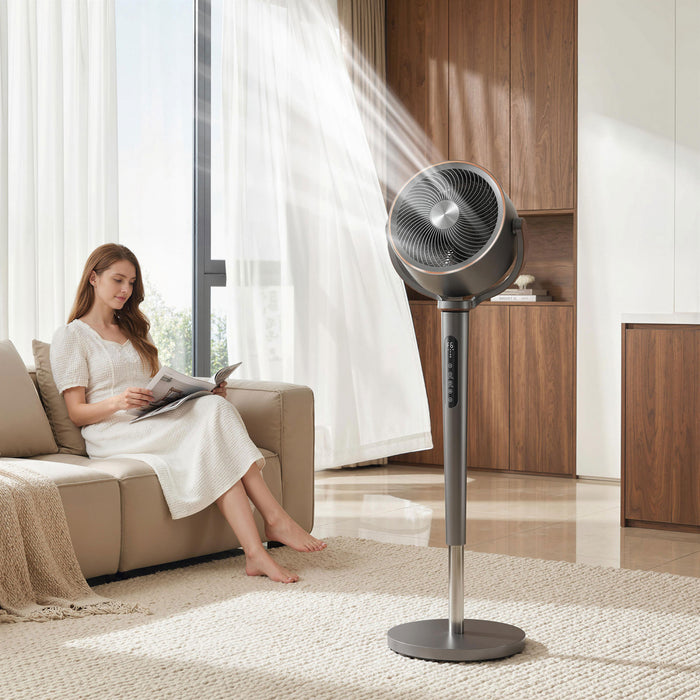 HOMCOM Ventilateur sur Pied Silencieux 20 dB, Oscillant avec 12 Vitesses, Lumiere LED