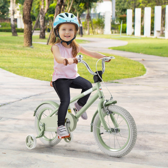 Costway 14\" Velo Pour Enfants Avec Guidon Reglable De Selle Roues D'entrainement Amovibles Frein A Main Vert