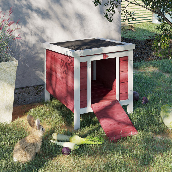 Pawhut Petit Clapier Pour Lapin Maison Pour Cochon D'inde Cage Pour Chien En Bois Avec Toit Ouvrant Et Impermeable, Rouge