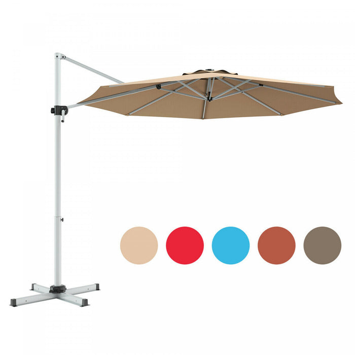 Costway Parasol deporte pour patio de 11 pieds, rotation a 360 degres, inclinaison en aluminium, beige