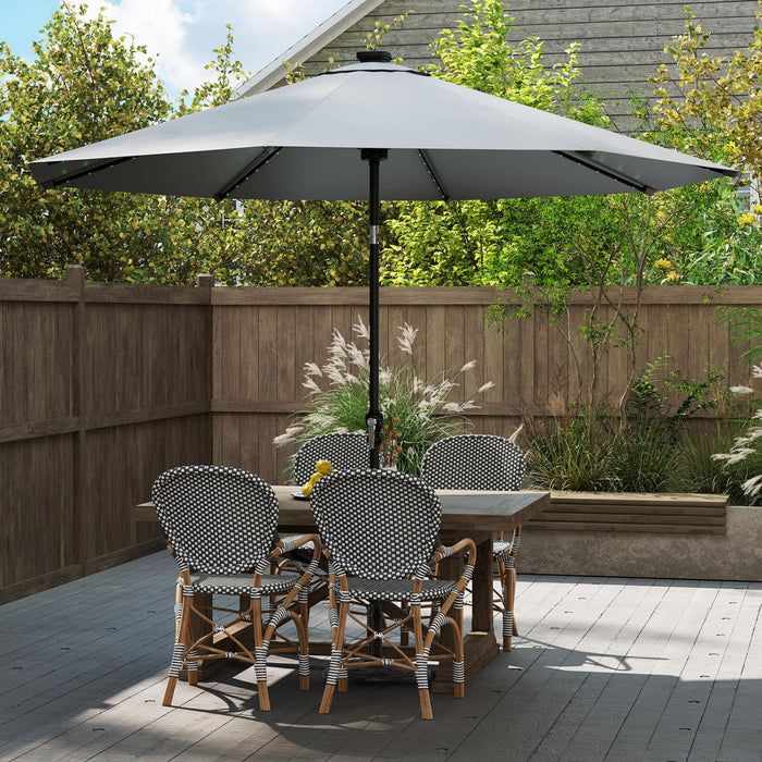 Parasol solaire Costway 10 FT avec 96 LED, inclinaison reglable a 35°, haut ventile, gris