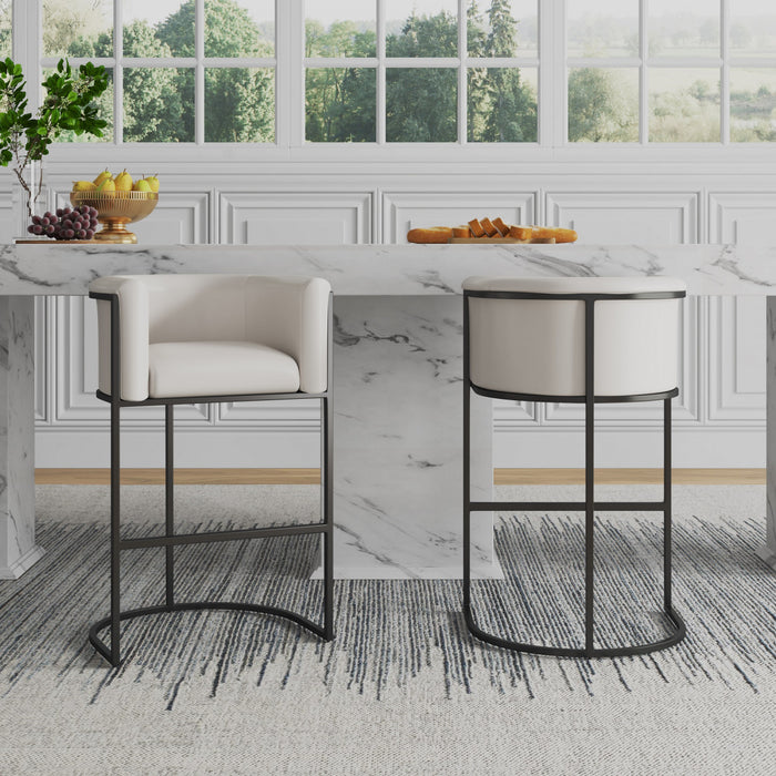 Tabouret de comptoir moderne du milieu du siecle en metal et tissu creme Cosmopolitan - Lot de 2