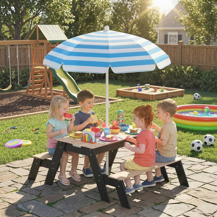 Table de Pique-Nique pour Enfants Qaba avec Parasol, Table 3-en-1 en Bois avec Sable et Eau