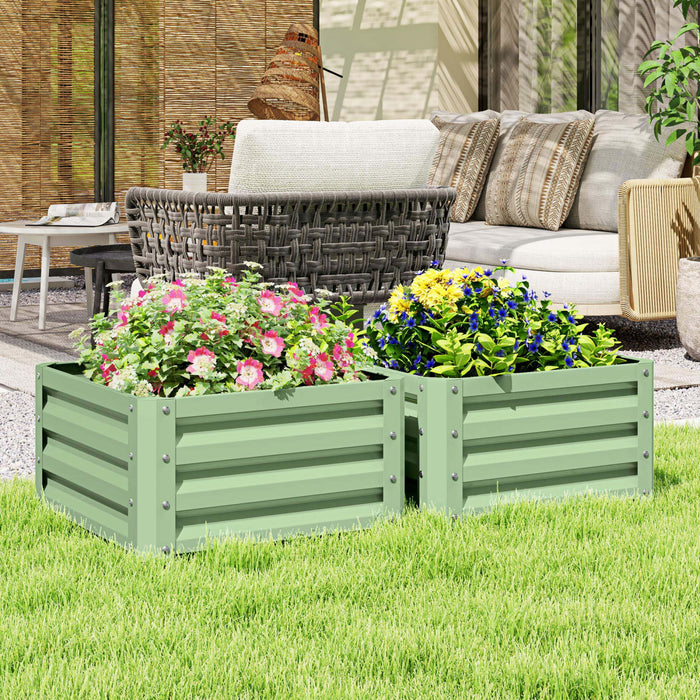 Outsunny Lot De 2 Pieces Parterre De Fleur Jardinieres En Acier Vert Clair