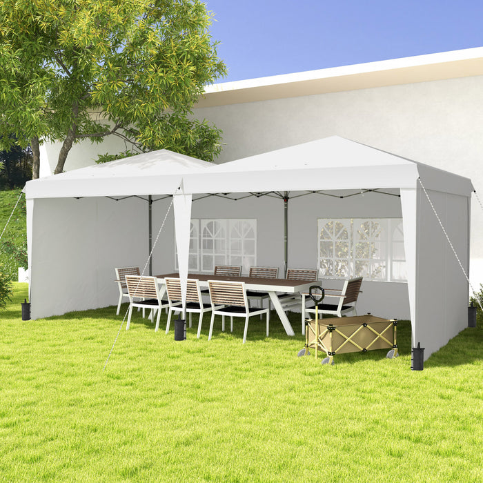 Outsunny Tente De 10' X 19' Avec Parois Laterales, Abri Solaire Instantane, Tentes Pour Fetes, Hauteur Reglable, Avec Sac De Transport Et 5 Sacs De Sable Pour L'exterieur, Le Jardin, La Terrasse