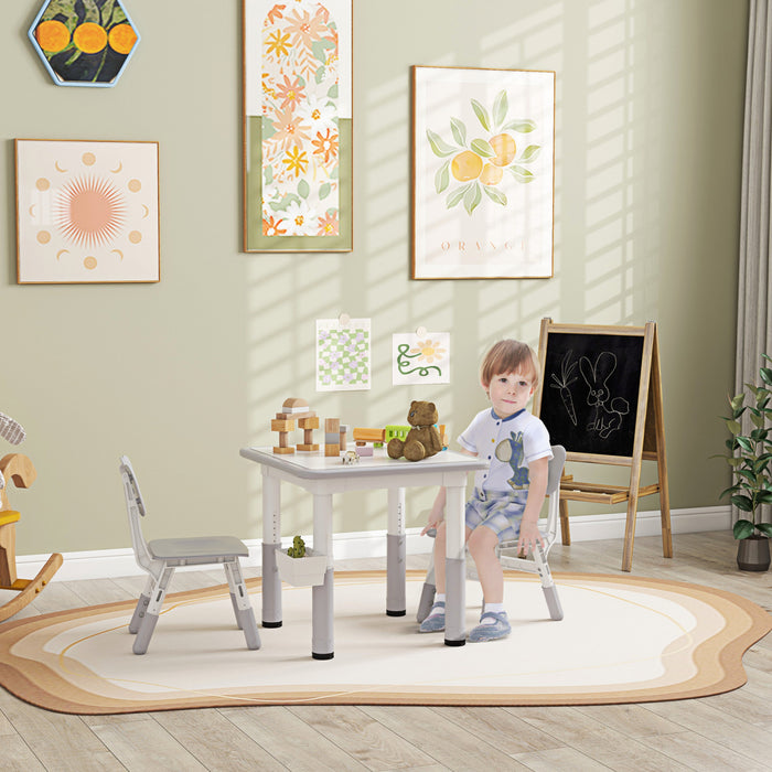 Qaba Ensemble Table Et Chaises Pour Enfants, 3 Pcs, Table Et Chaises Reglables En Hauteur Avec Rangement, Table D'activite, Pour Salle De Jeux, Creche, Salle De Classe, Ages De 18 Mois A 5 Ans, Gris