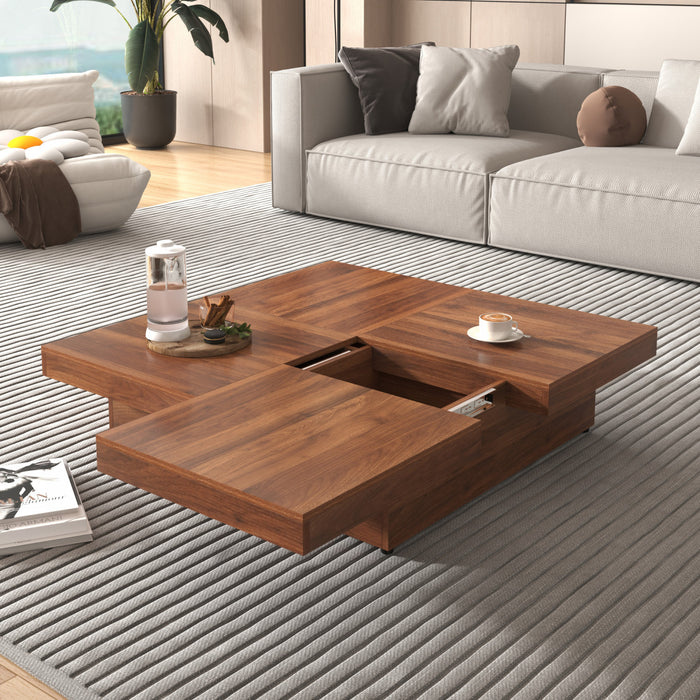 Table Basse Carree Jack De 39,4\" En Bois Composite Avec Plateau Coulissant Et Rangement, Finition Noyer