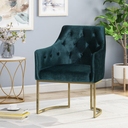 Fauteuil Club Ergonomique Jasmine Avec Revetement En Velours, Couleur Sarcelle