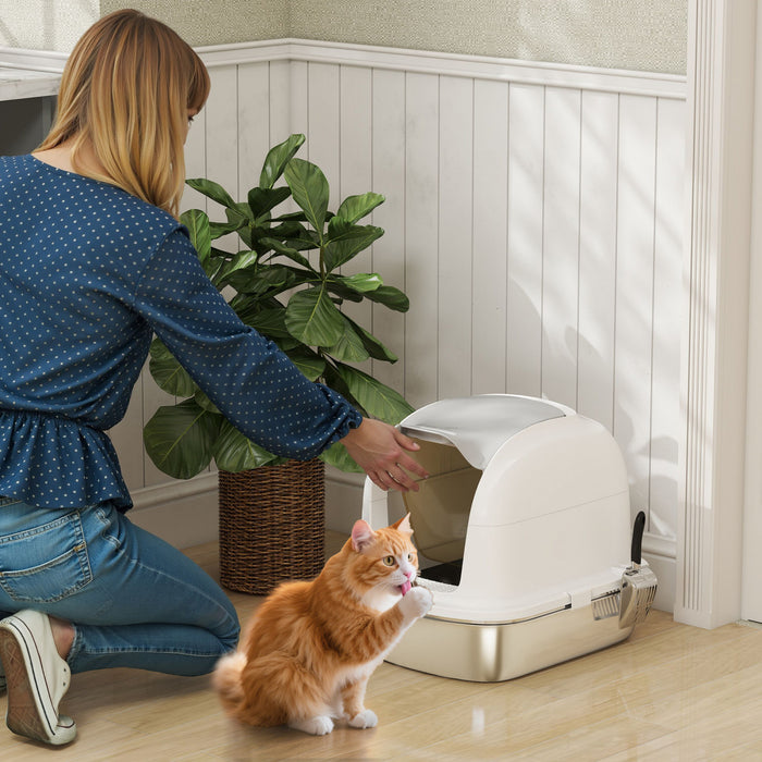 Xl Stainless Steel Cat Litter Box With Lid For Big Cats