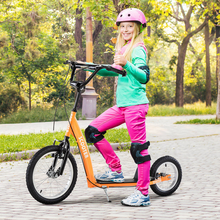 Aosom Trottinette Pour Enfants Avec Guidon Reglable Et Double Frein, Orange