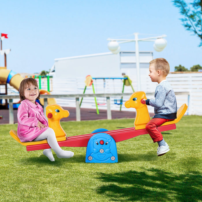 Qaba Balancoire Pour Enfants Bascule De Securite 2 Sieges Avec Poignees Faciles A Saisir Interieur Exterieur Salon Salle De Jeux Equipement De Jardin, Pour 1 A 4 Ans Multicolore