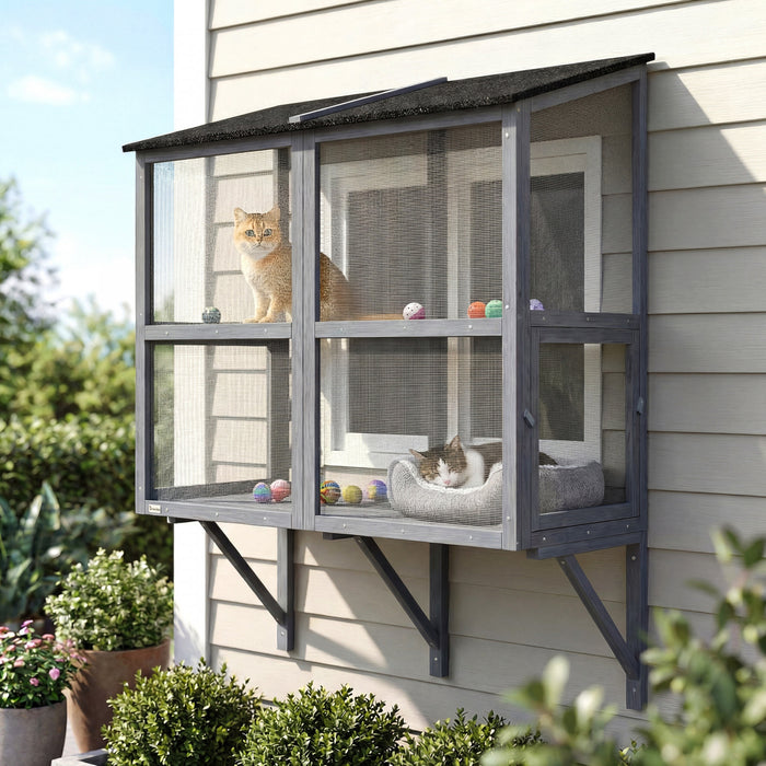 Catio Exterieur pour Chats, Enclos Mural 130 cm - Gris