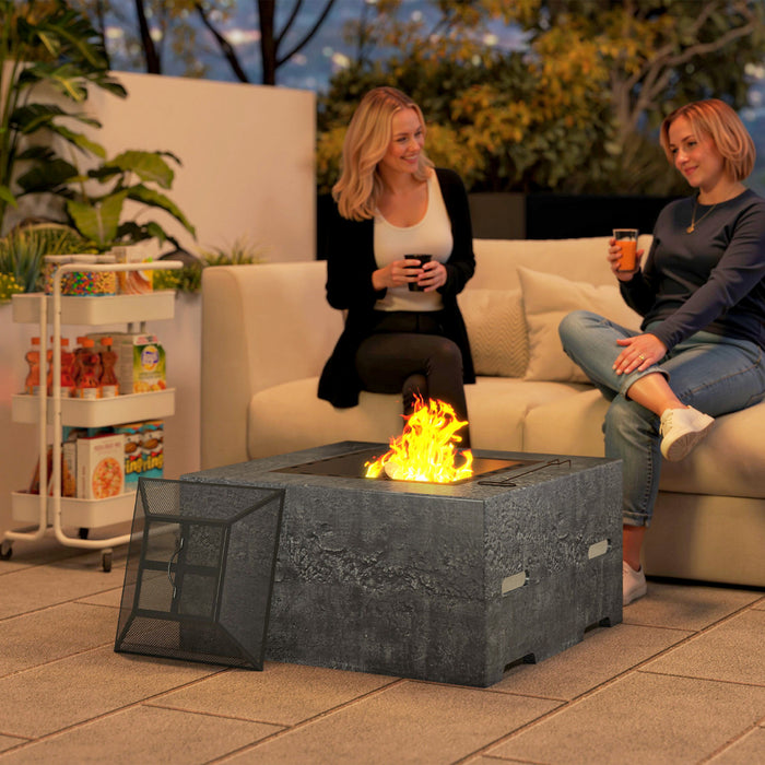 Outsunny Foyer Carre Avec Tisonnier, Cheminee Avec Couvercle Grillage, Gris
