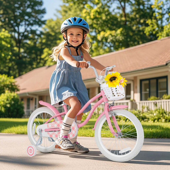 Costway 18\" Enfants Velo Tout-petit Velo Avec Roue De Formation Pour 4-8 Ans Fille Rouge
