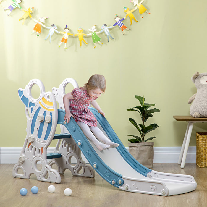 Qaba Toboggan D'interieur Pour Enfants De 1.5 A 3 Ans, Toboggan D'escalade Sur Le Theme De L'espace, Bleu