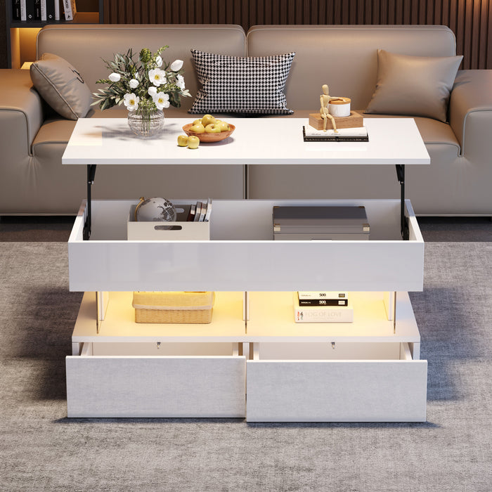 Nathan table basse relevable – table basse avec eclairage LED, blanc