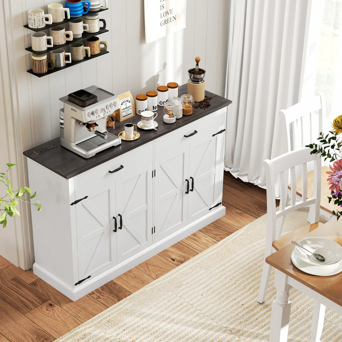 HOMCOM Buffet de style fermier 55\" avec 4 portes de grange, blanc