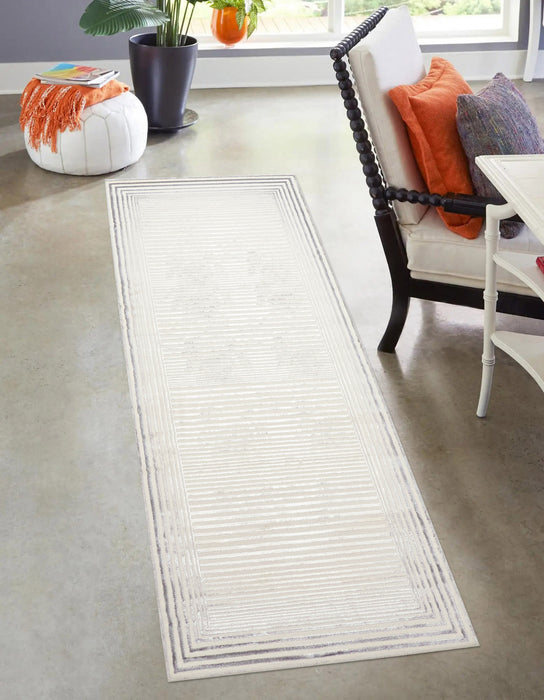Tapis de Couloir Contemporain/Moderne Ramona 2'8\" x 8'2\" en Gris