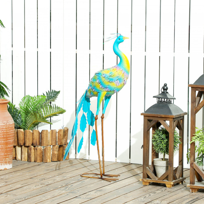 Outsunny Statue De Jardin Paon, Ornement De Pelouse En Acier De 32,7\"