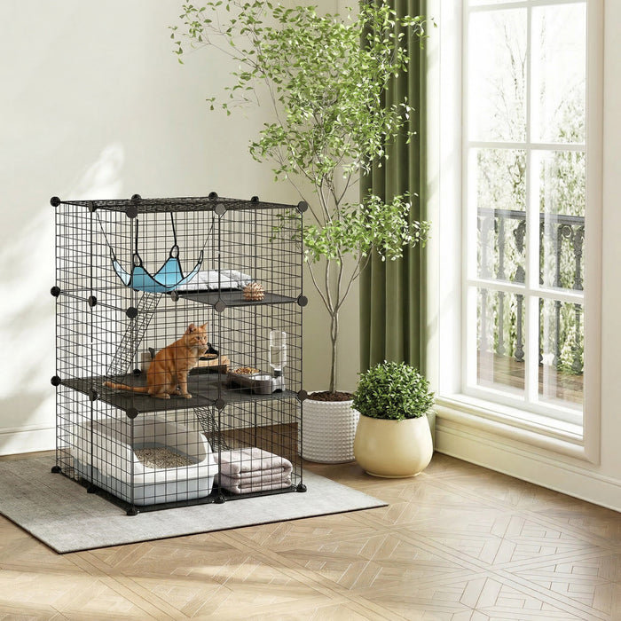 Cage pour Chat PawHut avec Design Modulaire a 3 Niveaux