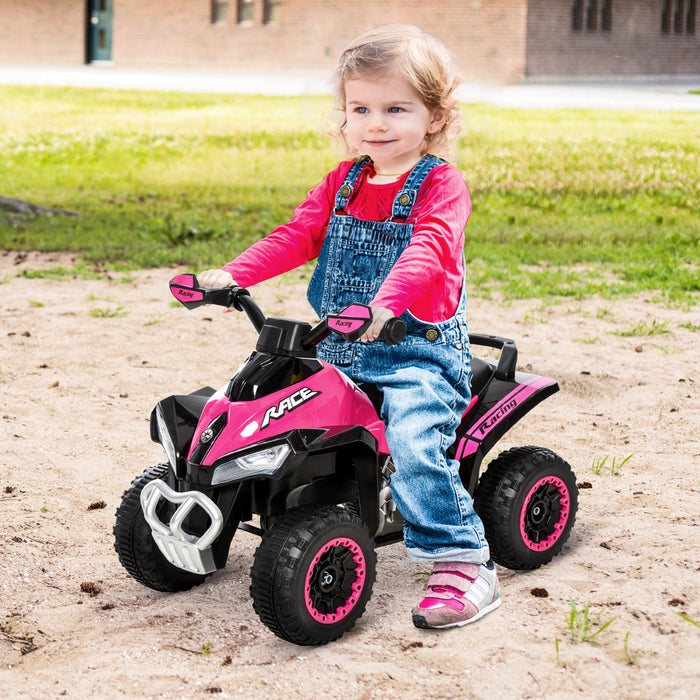 Aosom Moto 4 Roues Jouet Pour Enfants Bebe Avec Musique Et Fonction D'eclairage Pour 18-36 Mois Rose