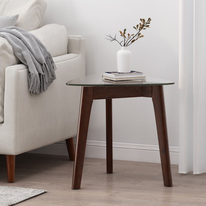 Table D’appoint Nick Avec Plateau En Verre Et Base En Bois Massif - Noyer