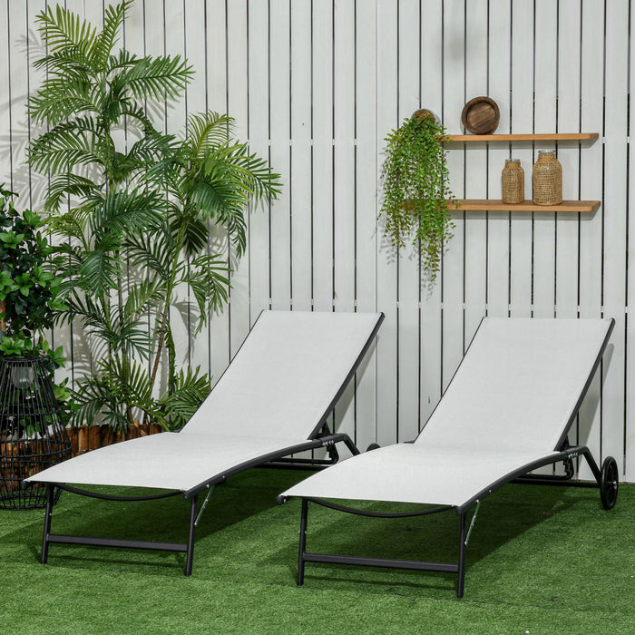 Outsunny Lot De 2 Chaise Longue, Chaises De Piscine Avec Deux Roues, Creme