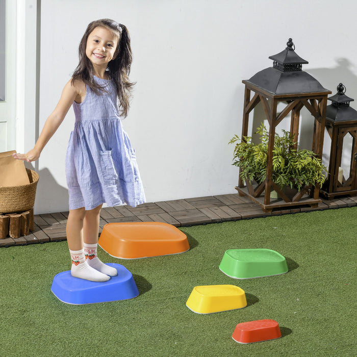 Outsunny 5 Pieces D'equilibre Pour Enfants, Parcours D'obstacles, Jeu Sensoriel, Pierres De Riviere, Jeux D'interieur Et D'exterieur Pour 3 A 8 Ans, Empilables