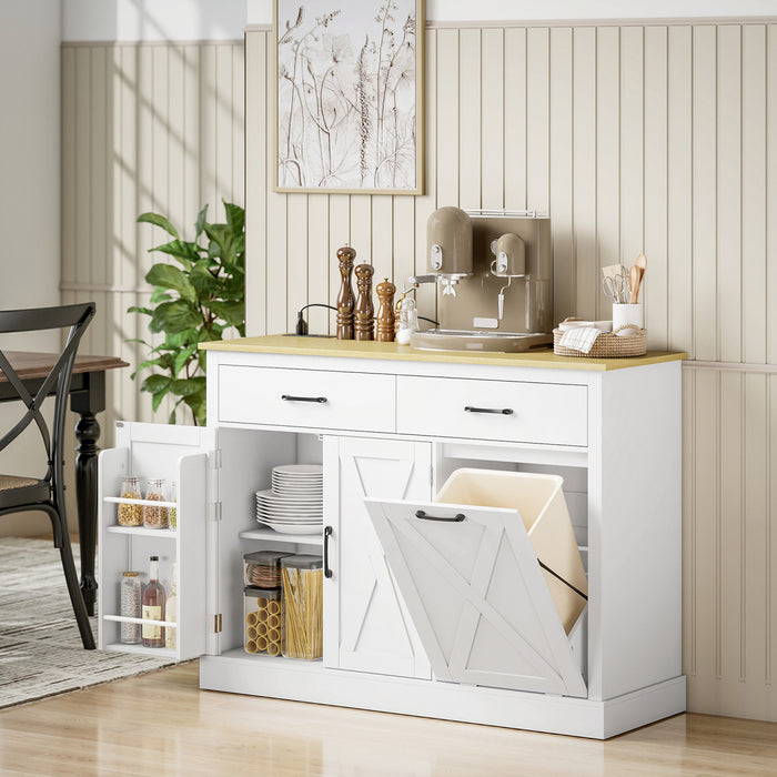HOMCOM Meuble Poubelle Basculant avec Station de Charge, Ilot de Cuisine